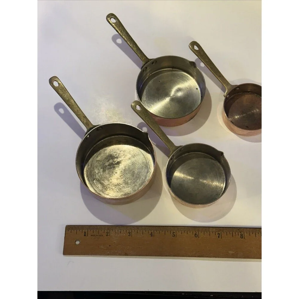 Copper and Brass Measuring Cup Set Vintage Heavy 1C/3/4C/1/2C/1/4C